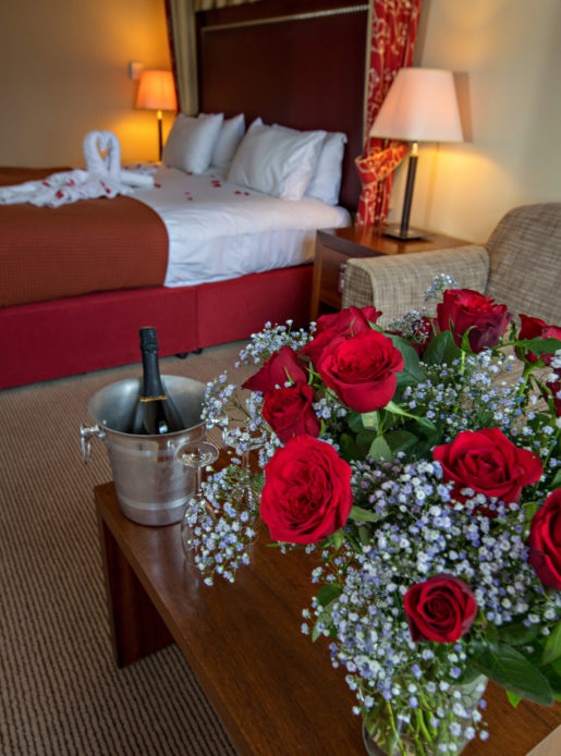 Holiday Inn Dumfries Bridal Suite with roses, champagne and towel swans